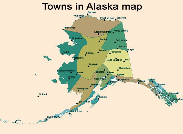 Towns in Alaska map